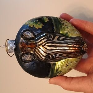 Zebra Glass Ornament, Hand Blown Glass, Hand Painted, Considered Rare.
